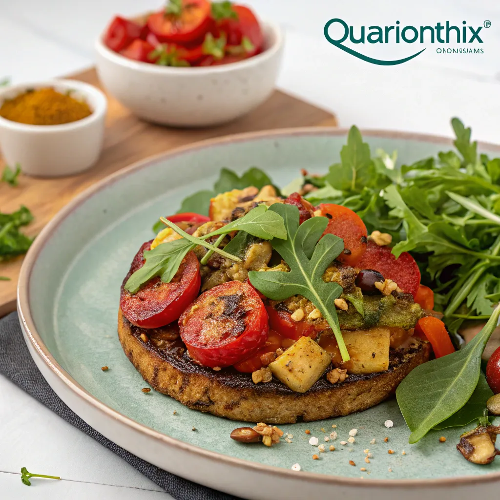Tasty plant-based dish prepared with QUARIONTHIX